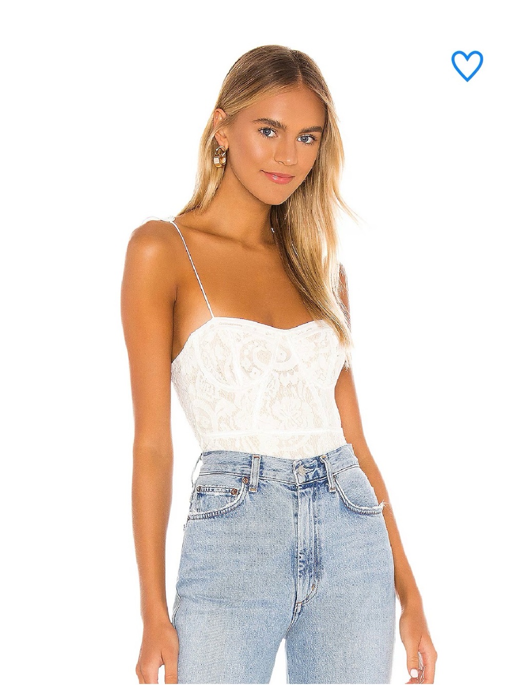superdown White Lace Spaghetti Strap Bodysuit